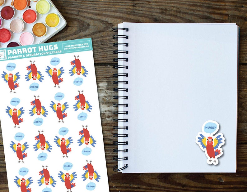 Parrot Hug Stickers, Happy Parrot, Envelope Stickers, Air Mail, Letter ...