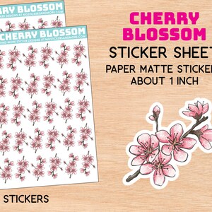 Feuille d'autocollants fleurs de cerisier, sakura, rose, floral, jardin, branche d'arbre, pour journal, calendrier, cahiers, printemps, mignon, kawaii, fleurs