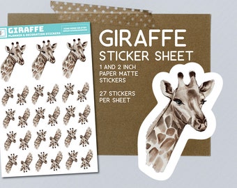 Giraffe sticker sheet, paper matte stickers, giraffes, animals, zoo, safari sticker collection, crafting, album, paper project, stationary