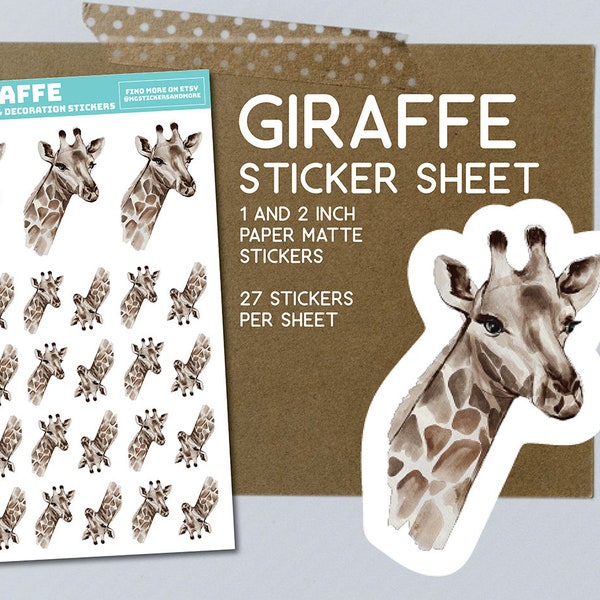 Giraffe sticker sheet, paper matte stickers, giraffes, animals, zoo, safari sticker collection, crafting, album, paper project, stationary