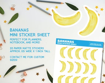 Mini Banana Stickers, banana, fruit love, mini paper sticker, for planner, notebooks, journals, memo pads, small stickers, cute, fruitcake
