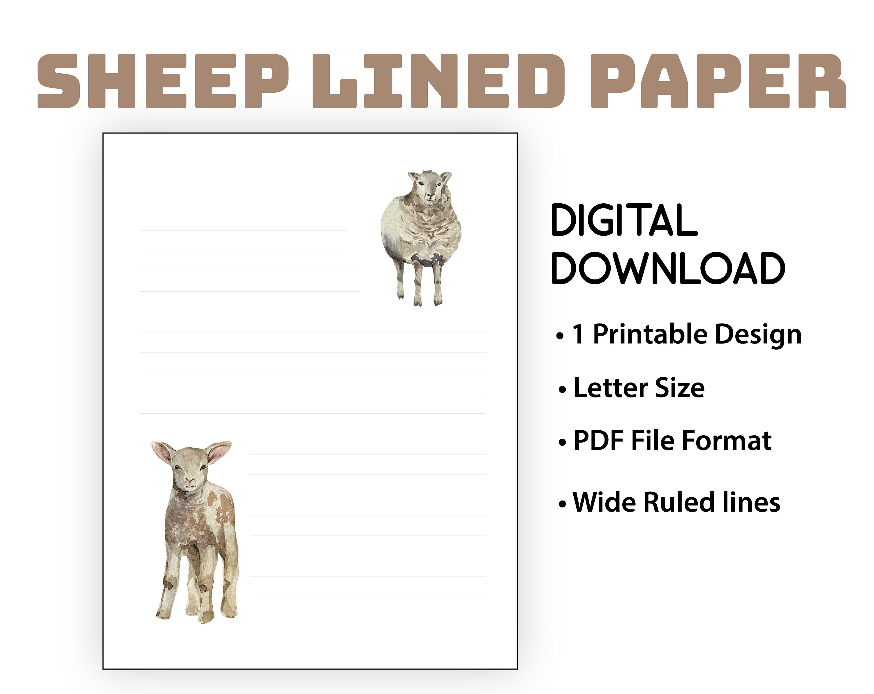 sheep lined paper for letter writing printable stationary etsy