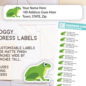 Etiquetas de endereço, estilo sapo, personalizadas, etiqueta adesiva de papel, adesivos bônus, personalizadas, correio tradicional, escrita de cartas, adesivo de sapo, sapo pequeno