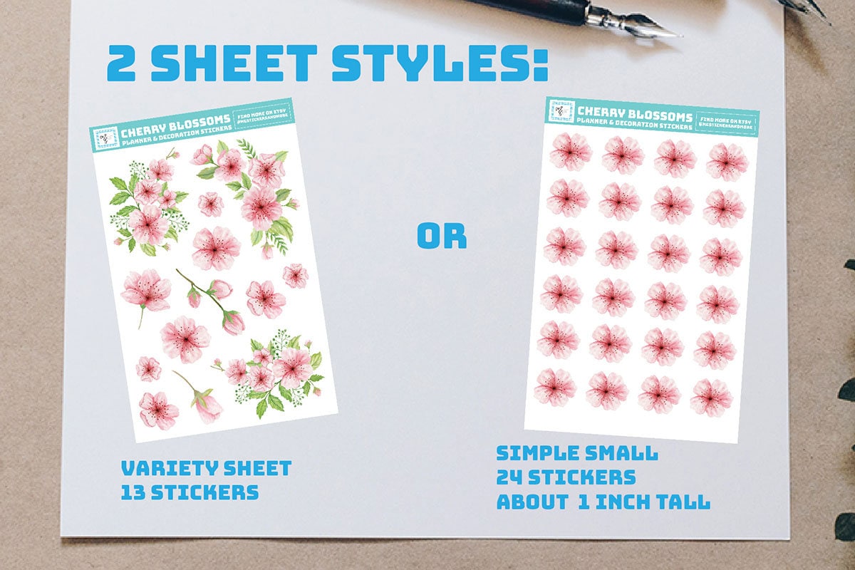 Pink Cherry Blossom Sticker Sheet, Cherry Blossoms, Spring, Cute ...