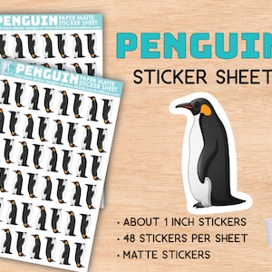 Penguin sticker sheet, matte stickers, zoo, animal love, animals, stationary, for journals, planners, gifts, notebooks, travel, Arctic, bird