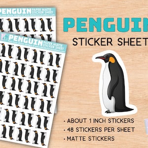Pinguin Stickerbogen, matte Sticker, Zoo, Tierliebe, Tiere, Stationär, für Journale, Planer, Geschenke, Notizbücher, Reisen, Arktis, Vogel