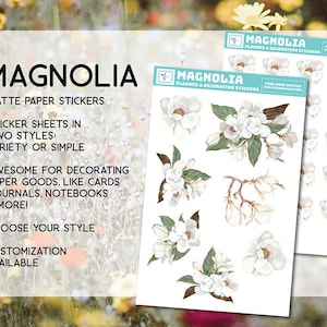 Autocollants Magnolia, magnolias, magnolia blanc, feuille d’autocollants, bouquet, pour l’artisanat, la fabrication de cartes, papeterie, cahiers, journaux, albums