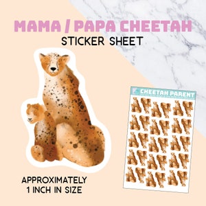 Cheetah Parent stickervel, mama, papa, babyshower, voor plakboek, uitnodigingen, papierkunst, decor, feest, één inch, klein, stationair