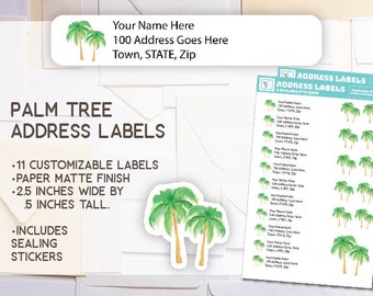 letter writing custom stationary coast labels Palm Tree return address pen pal beach stickers envelopes snail mail florida tropic