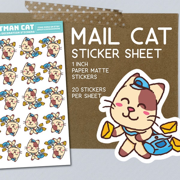 Mail Cat stickers, postman, mail delivery, kitty, cute, planner, diary, journal, stationary, cat lover, cat love, happy cat mail, pen pal