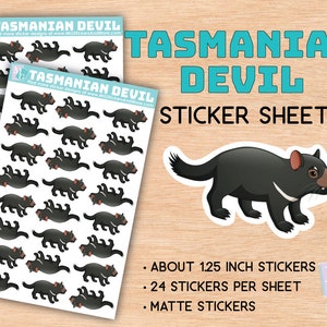Diablo de Tasmania, hoja de pegatinas, pegatinas mate, zoológico, amor animal, animales africanos, papelería, para diarios, planificadores, cuadernos, safari