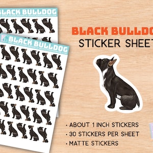 Adesivi Bulldog nero, foglio adesivo, razza, cane da esposizione, stazionario, effimero, decorazione, arte, articoli di carta, fabbricazione di carte, bulldog, purosangue, nero