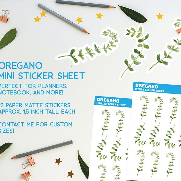 Oregano mini stickers, small, garden, cottage core, grocery list, planner, notebook, oregano lover, herbs, container garden, cooking, spices