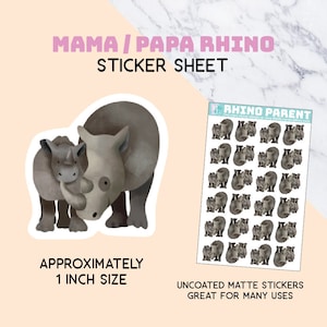 Nashorn-Eltern Aufkleberbogen, Mama, Papa, Babyparty, Scrapbook, Einladungen, Papierbasteln, Dekor, Party, 2,5 cm, klein, stationär, Babys