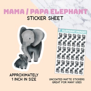 Olifant ouder stickervel, mama, papa, babyshower, plakboek, uitnodigingen, papierkunst, decor, feest, 1 inch, klein, stationair, dierentuin