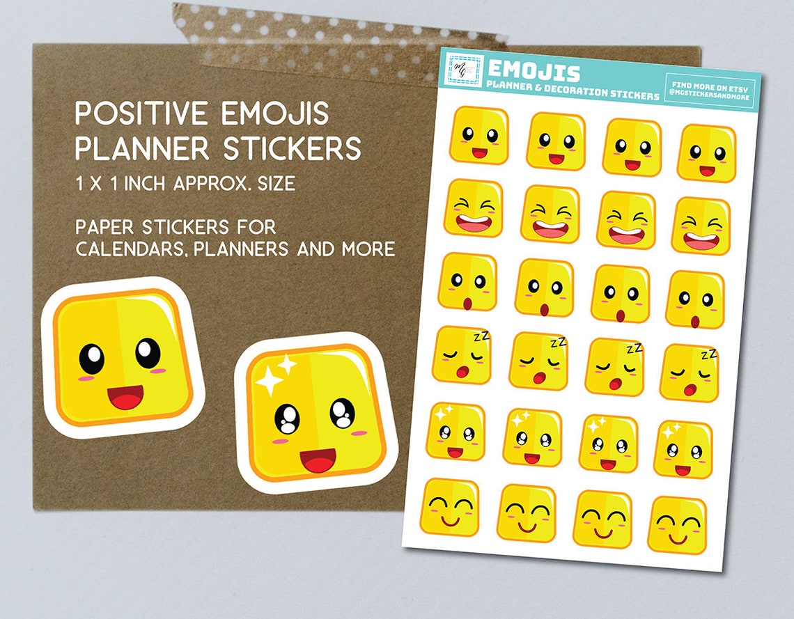 Positive Emojis Stickers Emoticons Faces Yellow Faces | Etsy