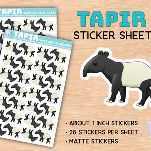 Tapir StickerBogen, matte Sticker, Zoo, Tierliebe, Tiere, Stationär, für Journale, Planer, Geschenke, Notizbücher, Reise, Album, Sticker