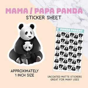Panda Parent stickervel, mama, papa, babyshower, plakboek, uitnodigingen, papierkunst, decor, feest, 1 inch, klein, stationair, familie