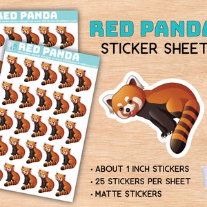 Rode Panda sticker vel, matte stickers, dierentuin, dierenliefde, dieren, stationair, voor tijdschriften, planners, geschenken, notebooks, reizen, album