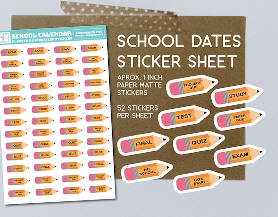 School Calendar Pencil Stickers School Dates Labels for - Etsy