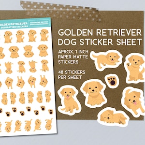 Golden Retriever cartoon stickers, dog, Golden Retriever sticker, stationary, for planners, notebooks, journals, invitations, dog lover