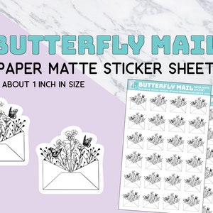Hoja de pegatina de Butterfly Mail, pegatina para colorear, jardín, floral, amigo por correspondencia, efímera, flor, sobre, papelería, cartas, decoración, mariposas