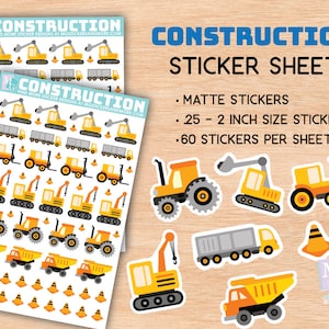Feuille d’autocollants de véhicules de construction, autocollants pour enfants, illustration, pour la fabrication de cartes, artisanat, artisanat en papier, journal, calendrier, camion à benne basculante