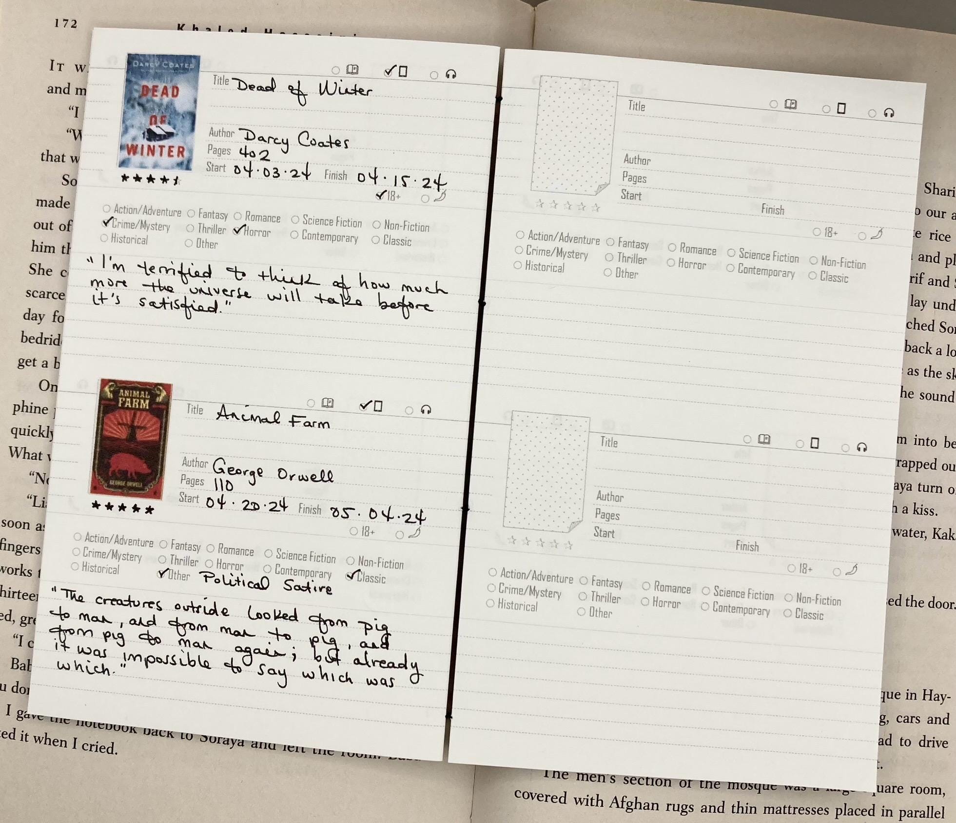 Handbound Reading Journal: Coptic Stitch Book Log