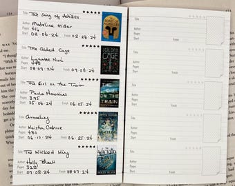 Reading Journal / Book Log | 3 different sizes | hand stitched coptic bound notebook | 5 reviews per page | 1” x 2/3” stickers