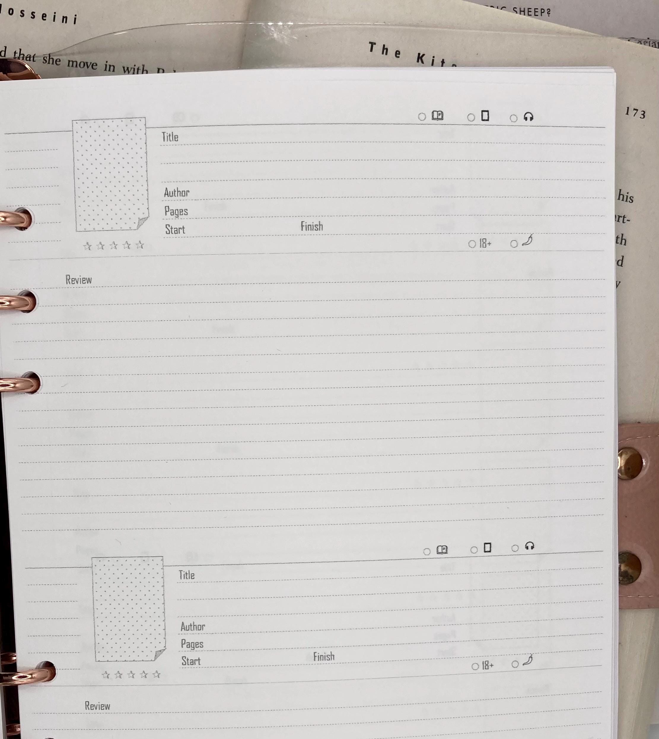 A5 Reading Log Binder Inserts: Book Review Tracker (10 Sheets) - Etsy