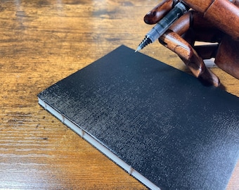 Small Hand Stitched Coptic Reading Journal - Notebook dimensions: 5 3/8” x 4 1/8” x 1/4“ - Black Cover