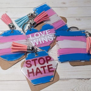 Hand-painted Trans Pride Flag Keychain