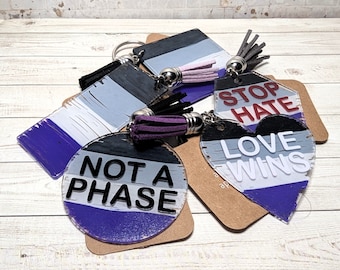 Hand-painted Ace Pride Flag Keychain