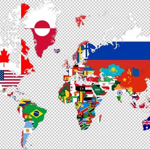 All Countries Vector World Map - Detailed World Map Drawing. Flags ...