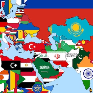 All Countries Vector World Map - Detailed World Map Drawing. Flags ...