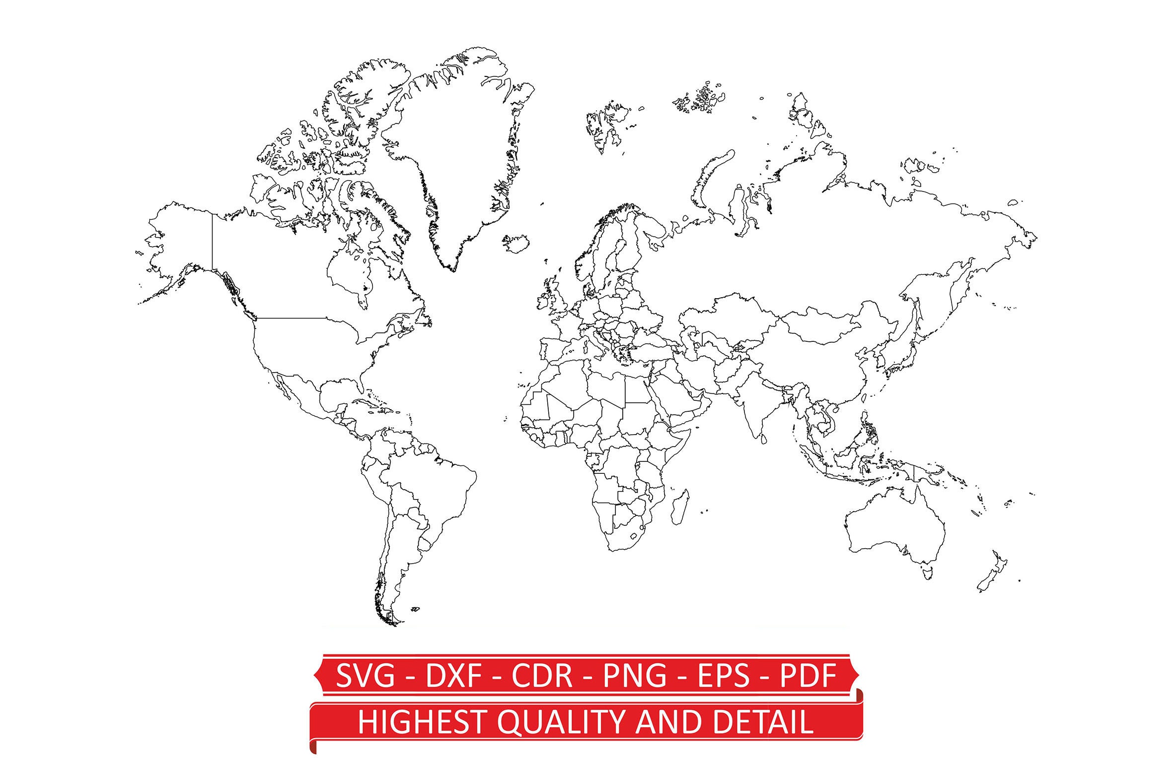 World Map Vector Laser Cut File. Svg - Dxf - Cdr - Png - Eps - Pdf ...