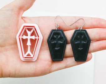 Halloween polymer clay cutters - Coffin with cross polymer clay cutter - Spooky 3d printed cutter for earrings