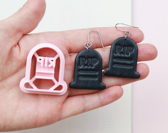 Halloween polymer clay cutters - RIP tomb stone polymer clay cutter - Spooky 3d printed cutter for earrings
