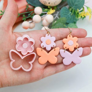 Spring flower and butterfly botanical polymer clay cutter set - Spring cutters - Polymer clay tools - 3d printed polymer clay cutters