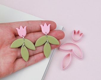 Spring tulip flower botanical polymer clay cutter set - Spring cutters - Polymer clay tools - 3d printed polymer clay cutters