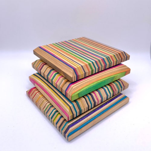 Coasters made from Broken Skateboards | Handmade Coasters | Set of 4 | Birthday Housewarming Holiday Gifts | Father's Day | Gifts for Dad