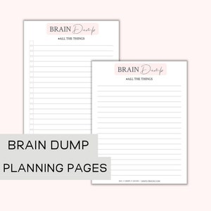 Brain Dump Pink Printable, Brain Dump Planner Insert, Brain Dump Planning Page, Checklist, Planner Insert, Digital Planners, Planning Page