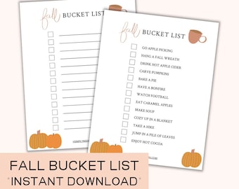 Fall Bucket List, Fall Bucketlist, Kids, Printable, Sign, Instant Download