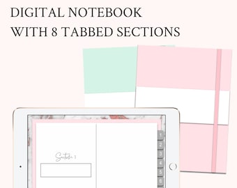 Digitaal notitieboekje met 8 secties met tabbladen, digitale planner, notitieboekje, direct downloaden. Digitaal notitieboekje Goodnotes, iPad-notitieboekje