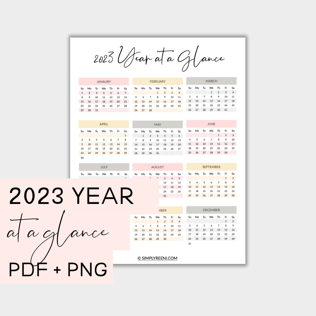 2023 Year At A Glance 2023 Calendar 2023 Printable Calendar - Etsy