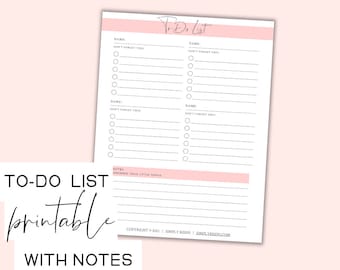 To-Do List Printable, To Do Planner, To Do List with Notes, Printable, Instant Download