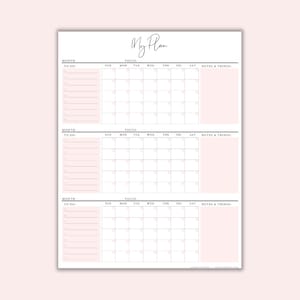 Calendario de 3 meses, Calendario imprimible de 3 meses, Plan de 90 días, Descarga instantánea, Calendario de pared, Calendario de pared grande
