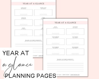Year at a Glance, Planning Page, Year at a Glance Accomplishments, Planner, Planner Page, Review, Instant Download, Digital Download