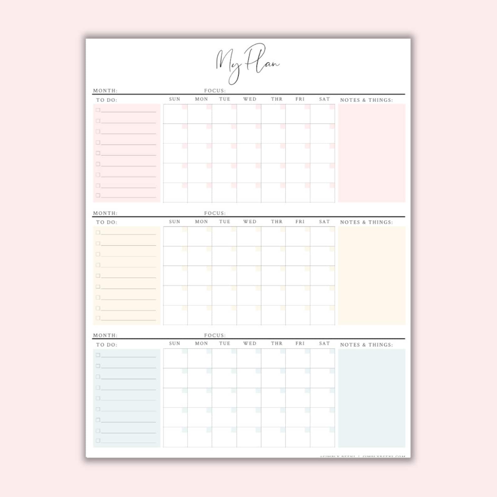 3 Month Calendar, 3 Month Printable Calendar, 90 Day Plan, Instant ...