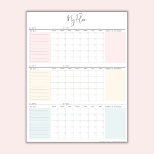 3 Month Calendar, 3 Month Printable Calendar, 90 Day Plan, Instant ...